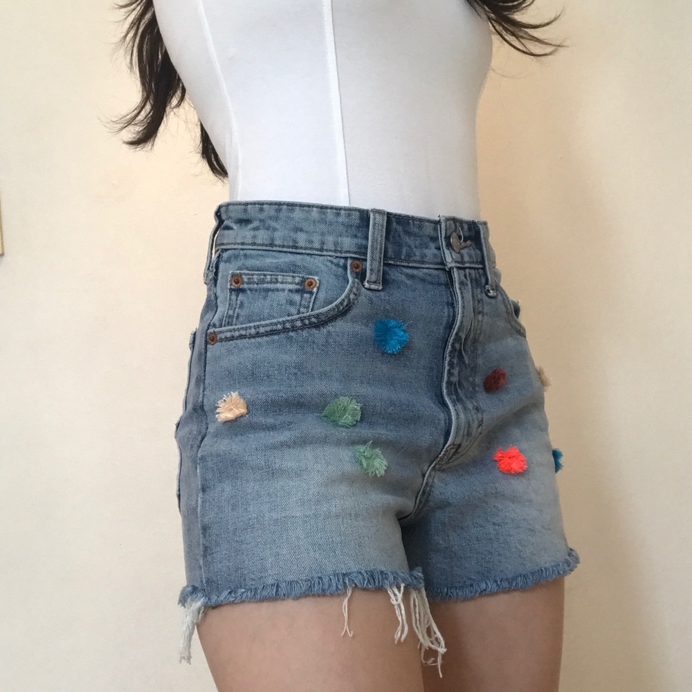 LUCKY BRAND high rise pom pom jean shorts